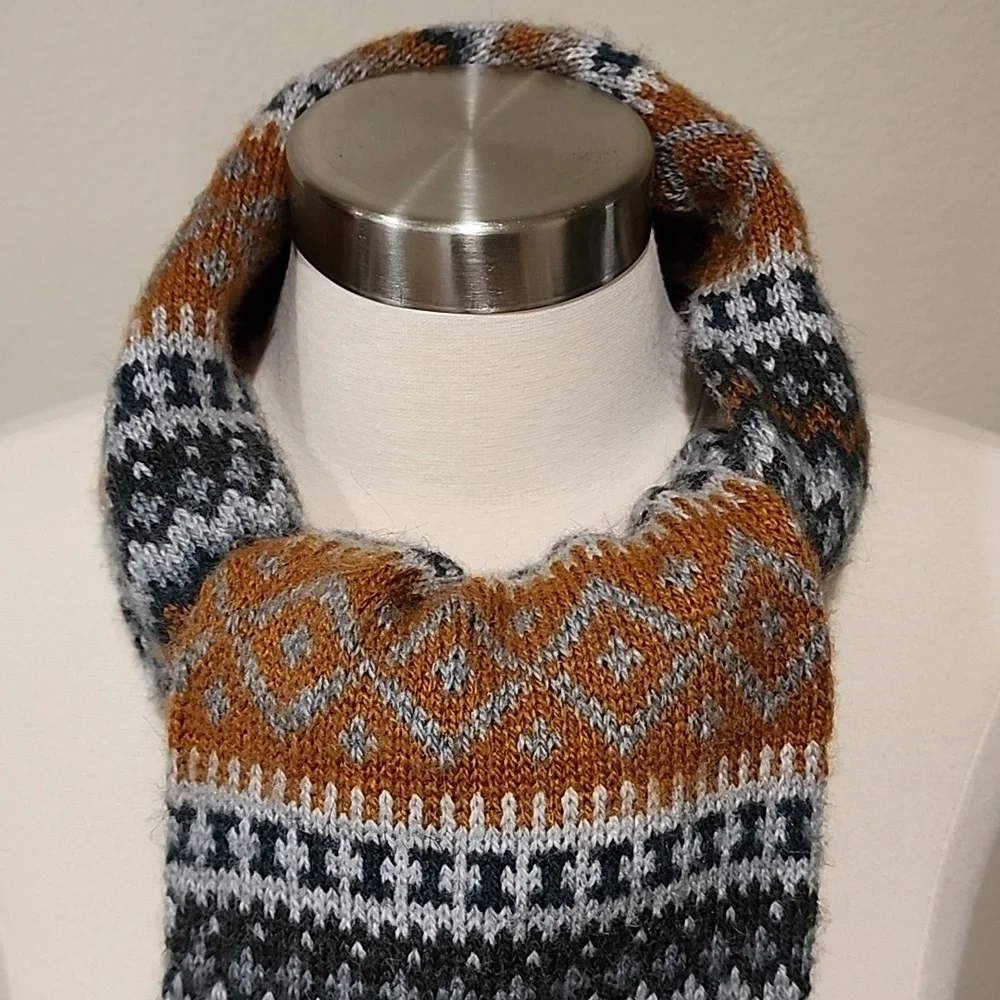 Andes Gifts Fair Isle Scarf Peruvian & Bolivian Hand Knit Fringe Cozy Fair Trade